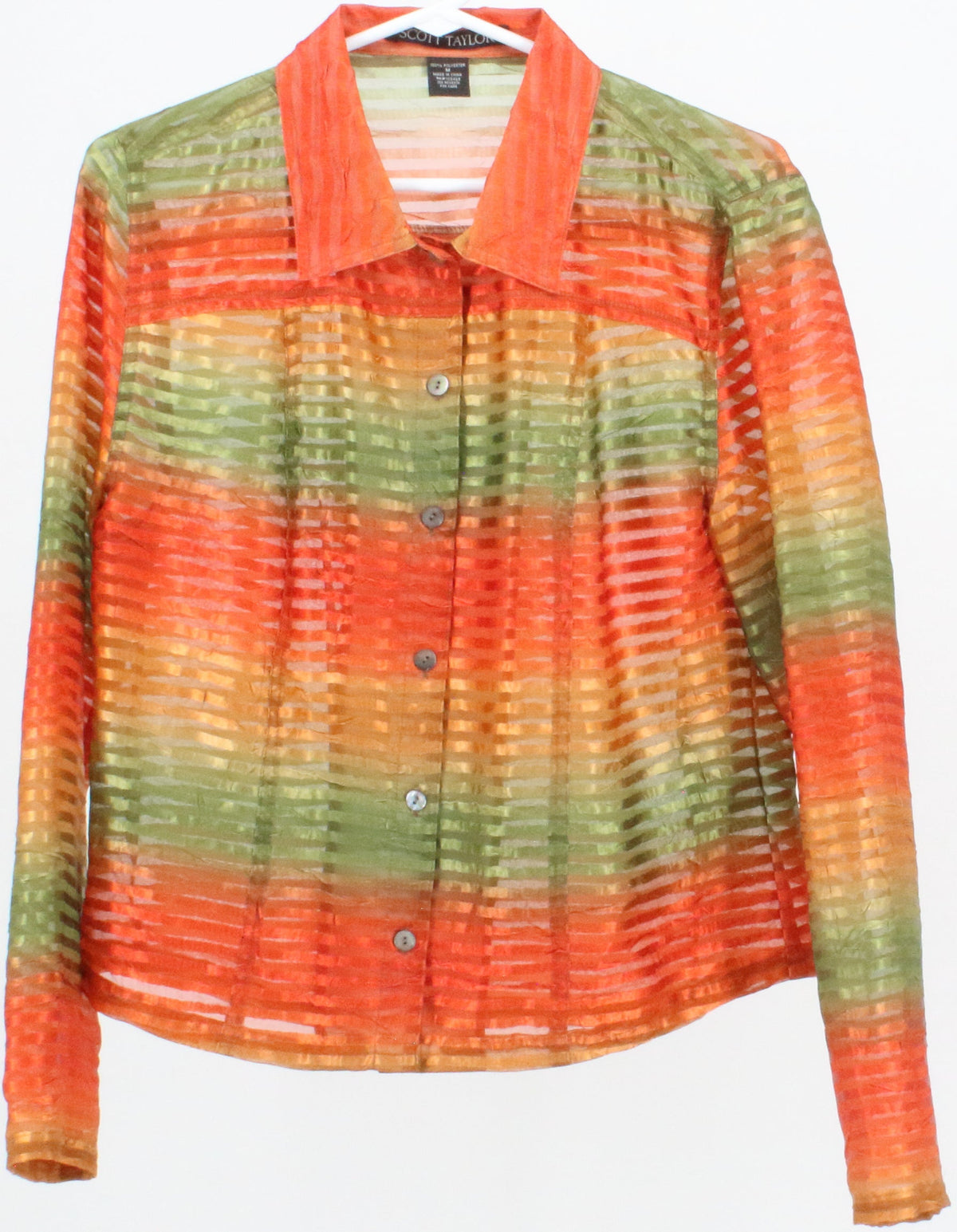 Scott Taylor Orange and Green Striped Blouse