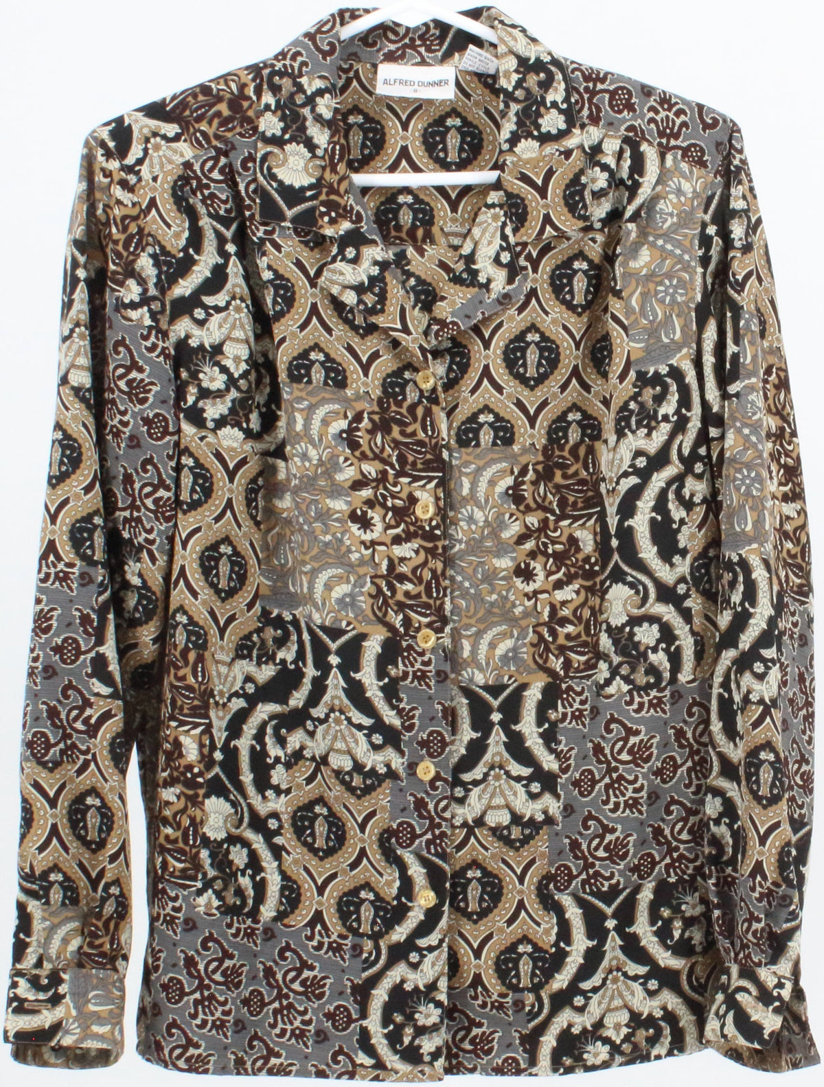 Alfred Dunner Black and Beige Printed Blouse