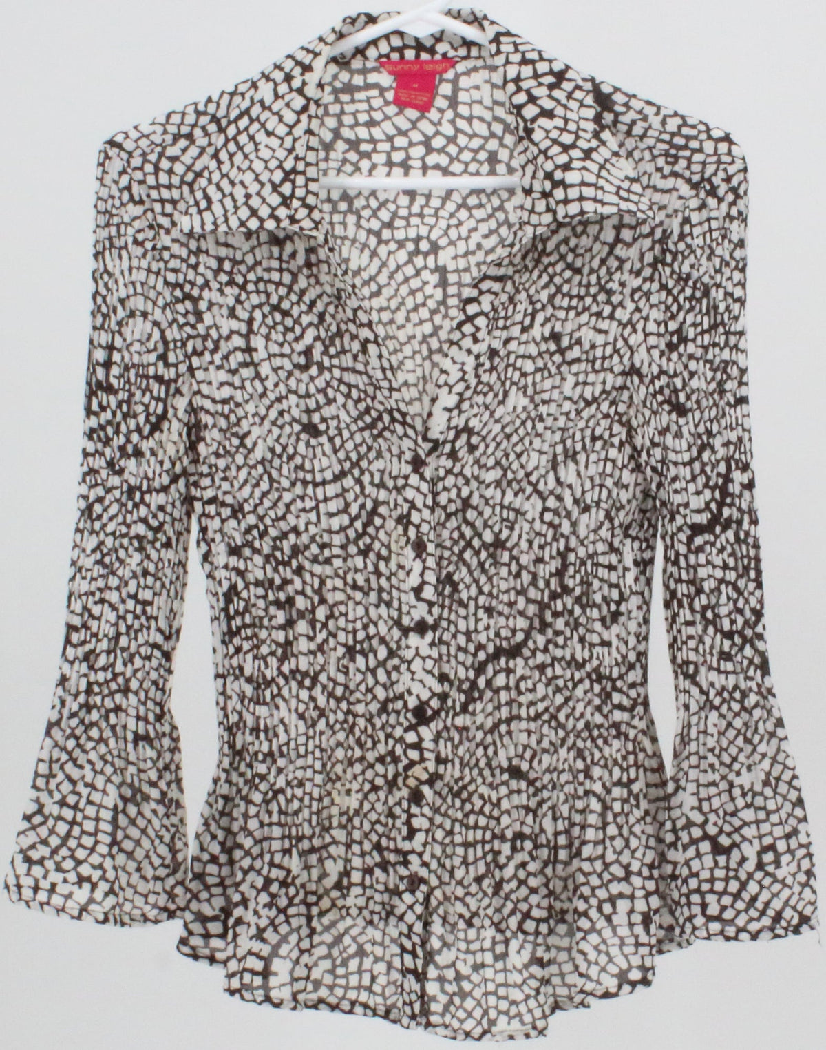 Sunny Leigh Black and White Print Pleated Blouse