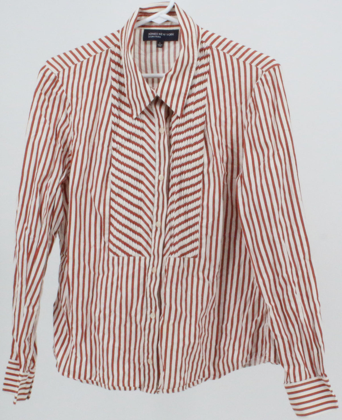 Jones New York Signature Red and White Striped Front Pleats Shirt