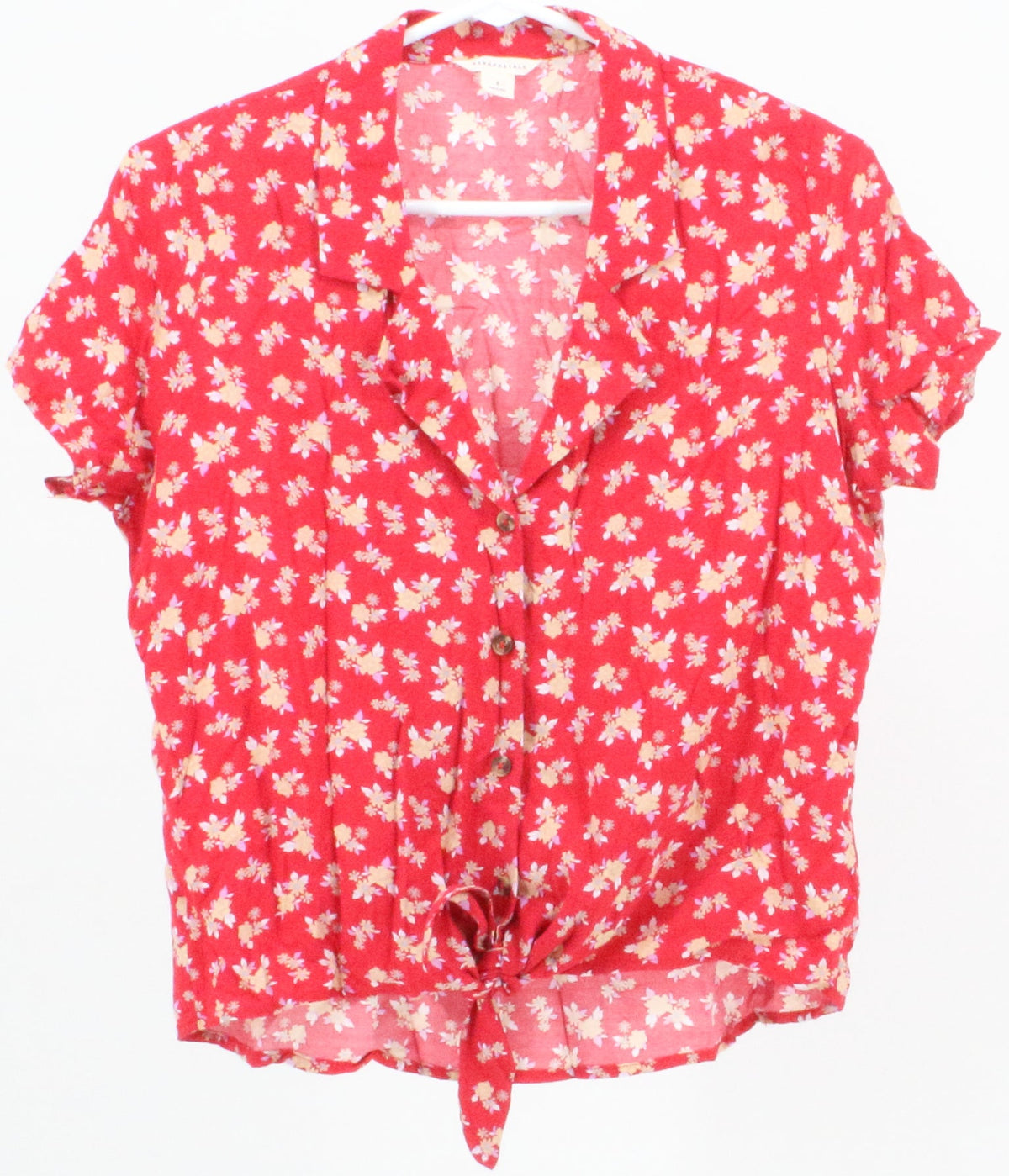 Aeropostale Red Flower Print Knot Blouse