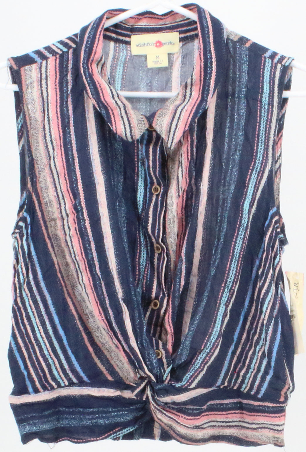 Wishful Park Navy Blue and Pink Striped Sleeveless Blouse