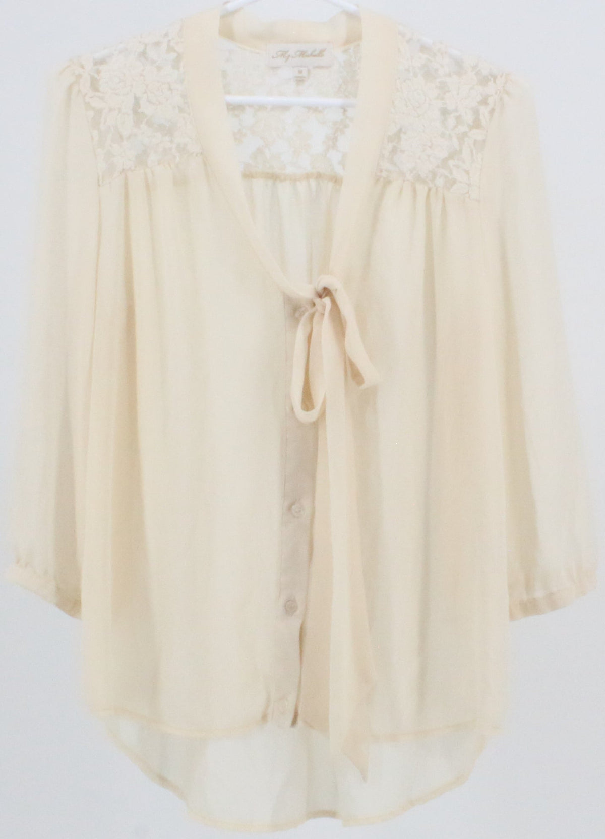 My Michelle Off White V Neck Tie Top