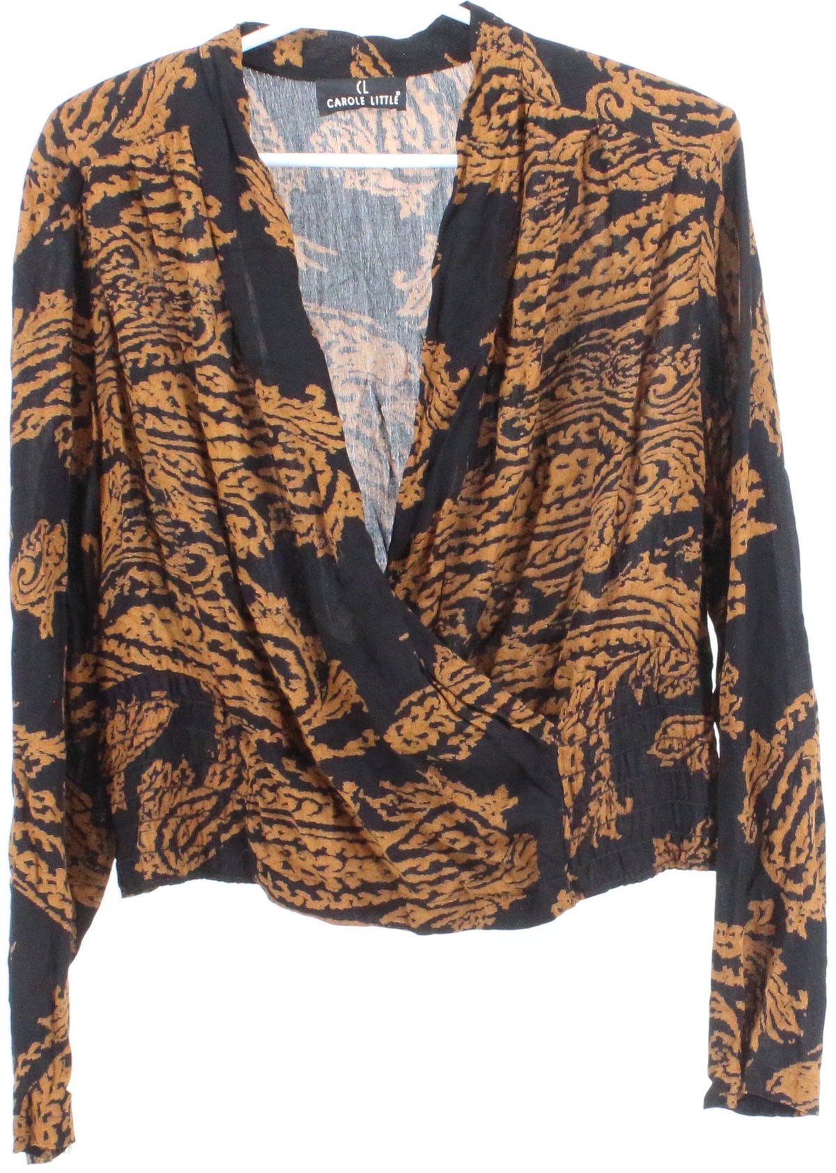 CL Carole Little Black and Camel Print Top