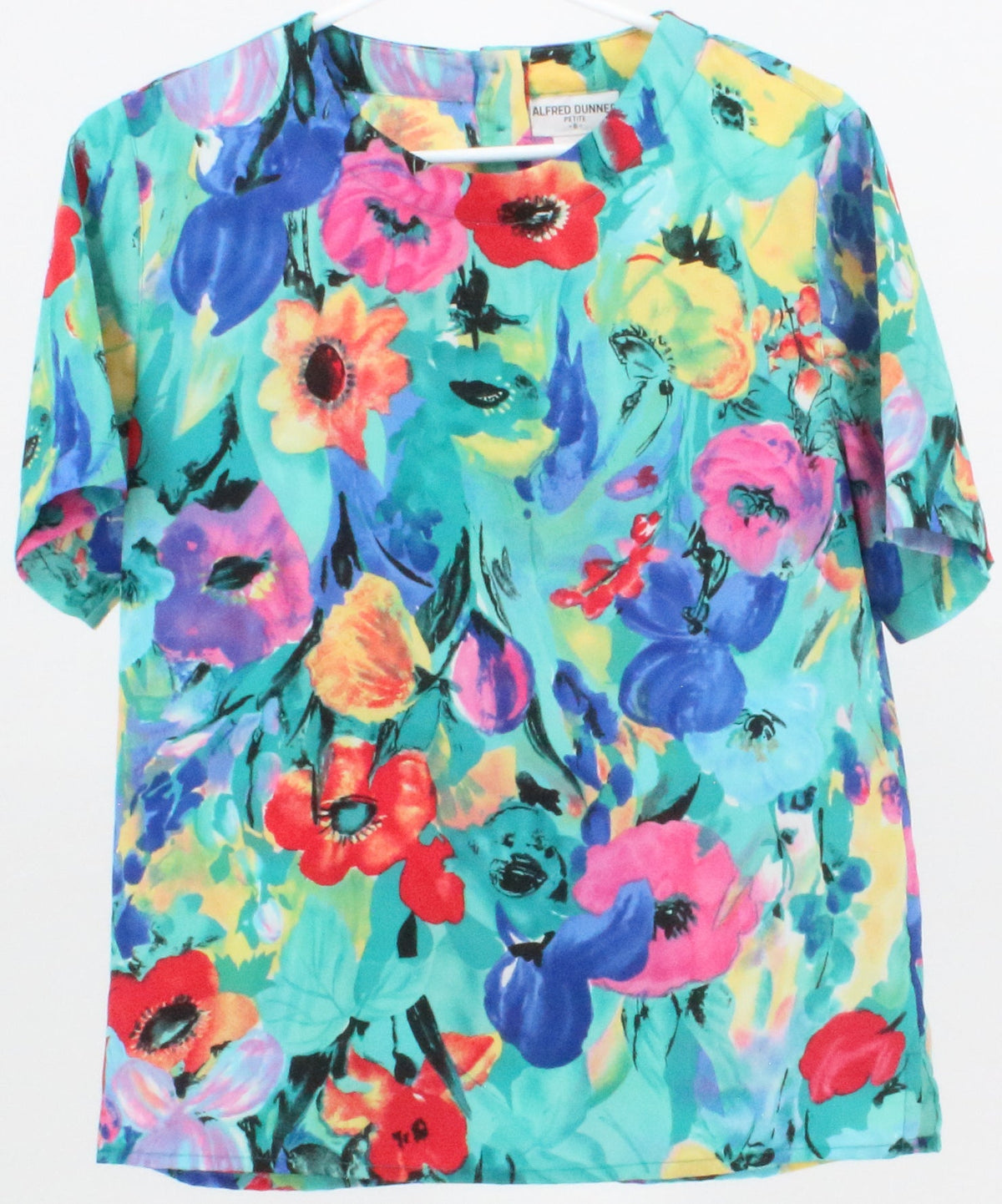 Alfred Dunner Green Flower Print Short Sleeve Top