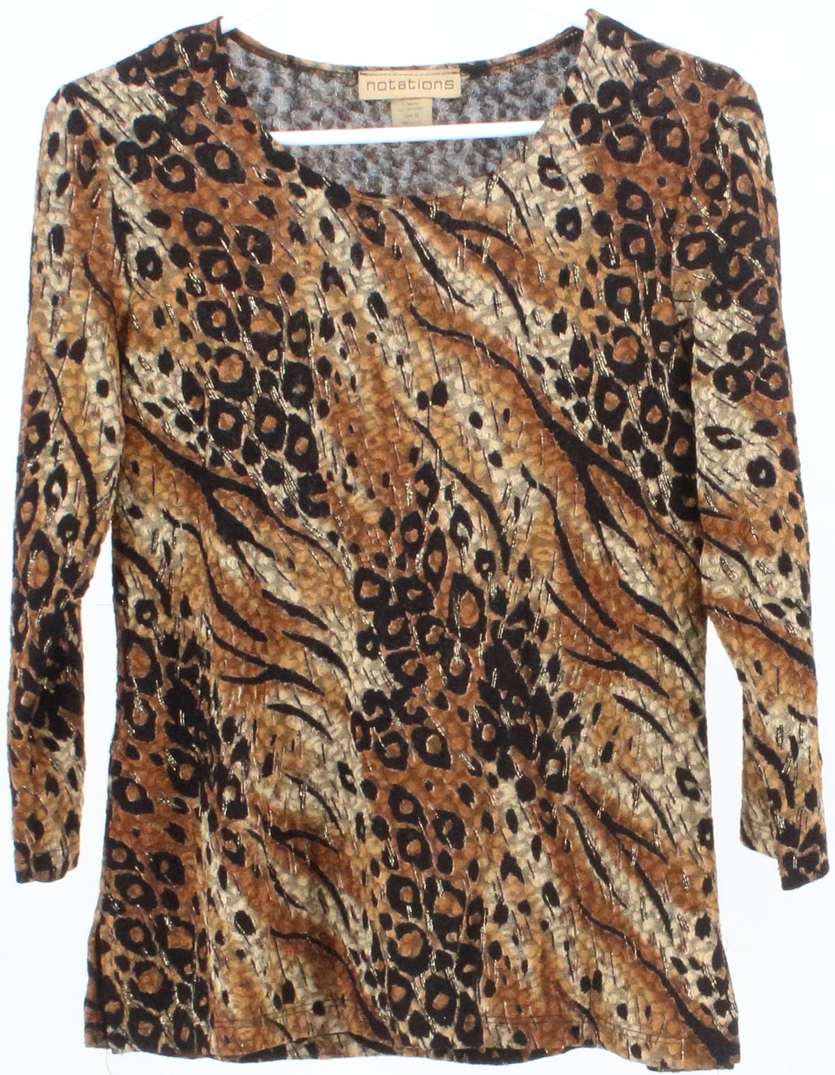 Notations Brown and Black Animal Print Long Sleeve Top