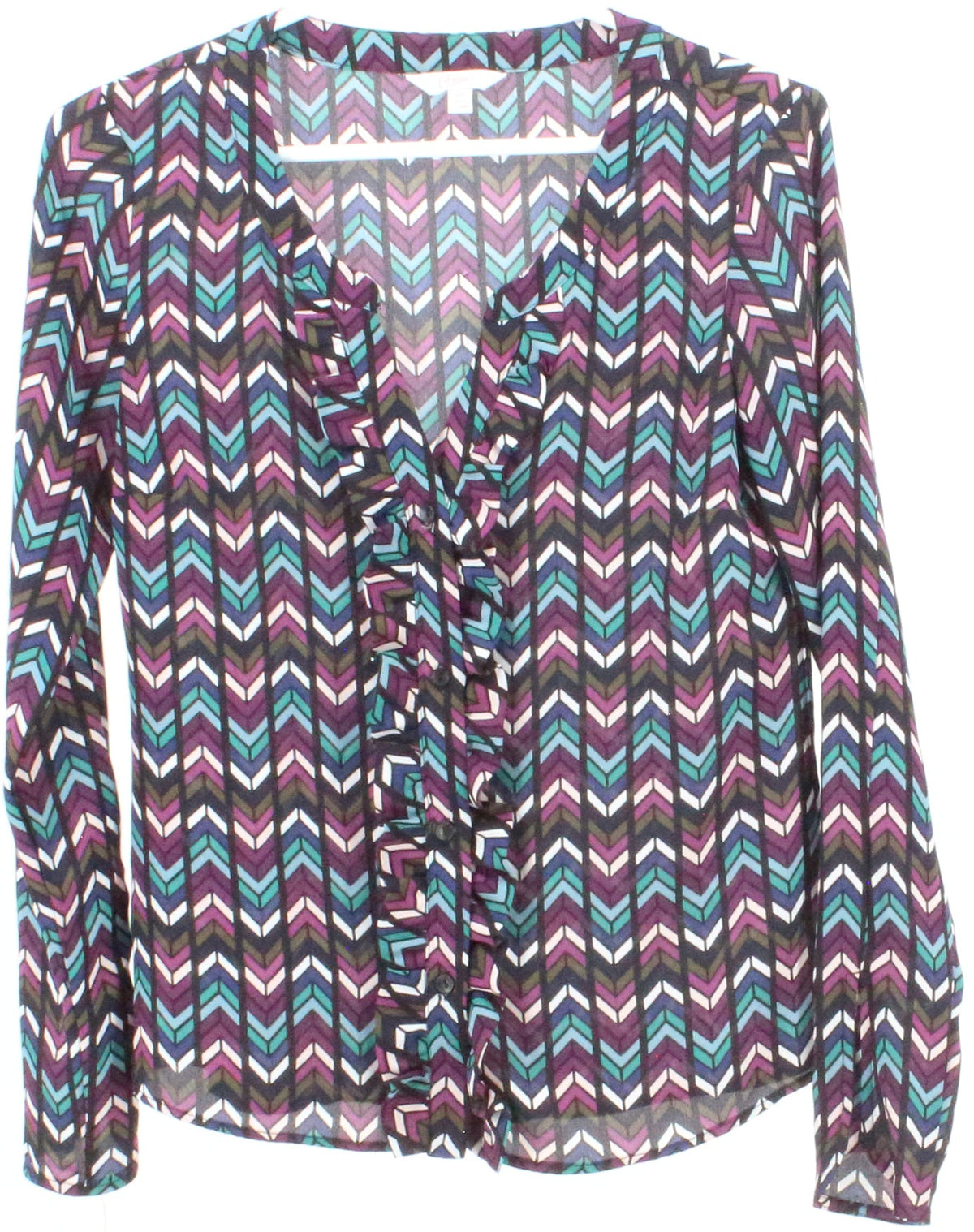 Candie's Multicolor Geometric Print Ruffle Front Blouse