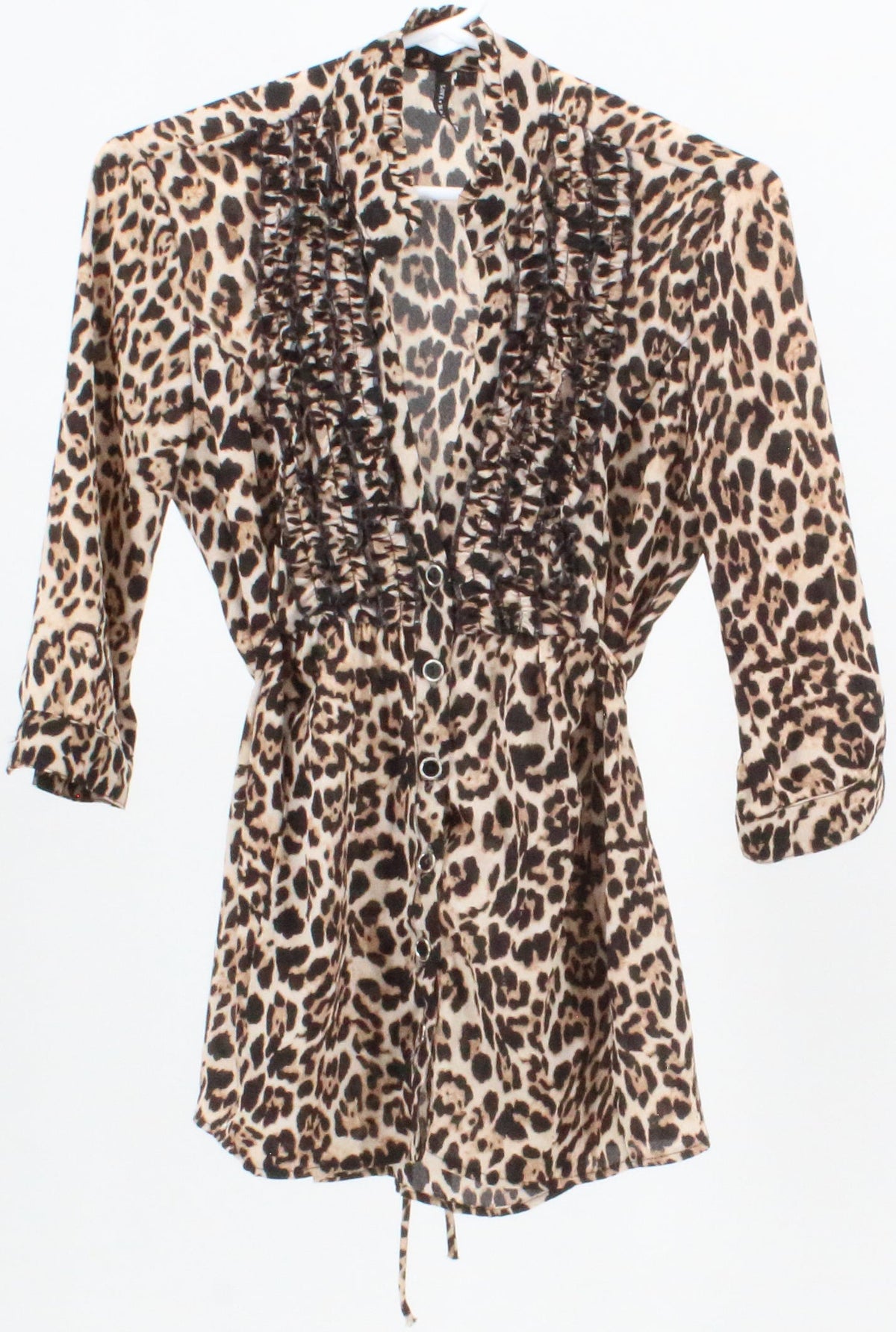 Love Haight Leopard Print Ruffle Front Top