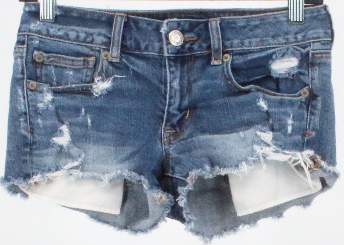 American Eagle Outfitters Stretch Distressed Blue Mini Shorts