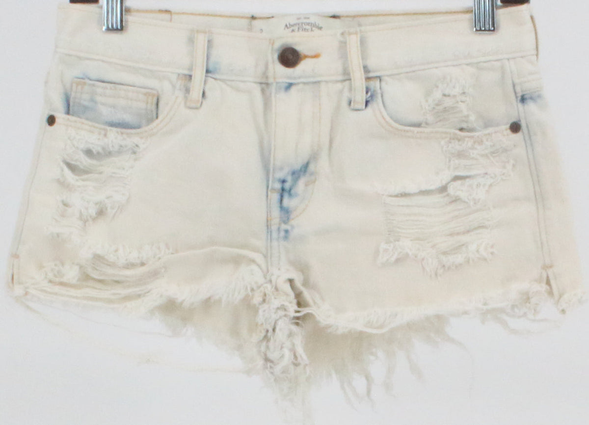 Abercrombie & Fitch White Acid Wash Distressed Denim Shorts