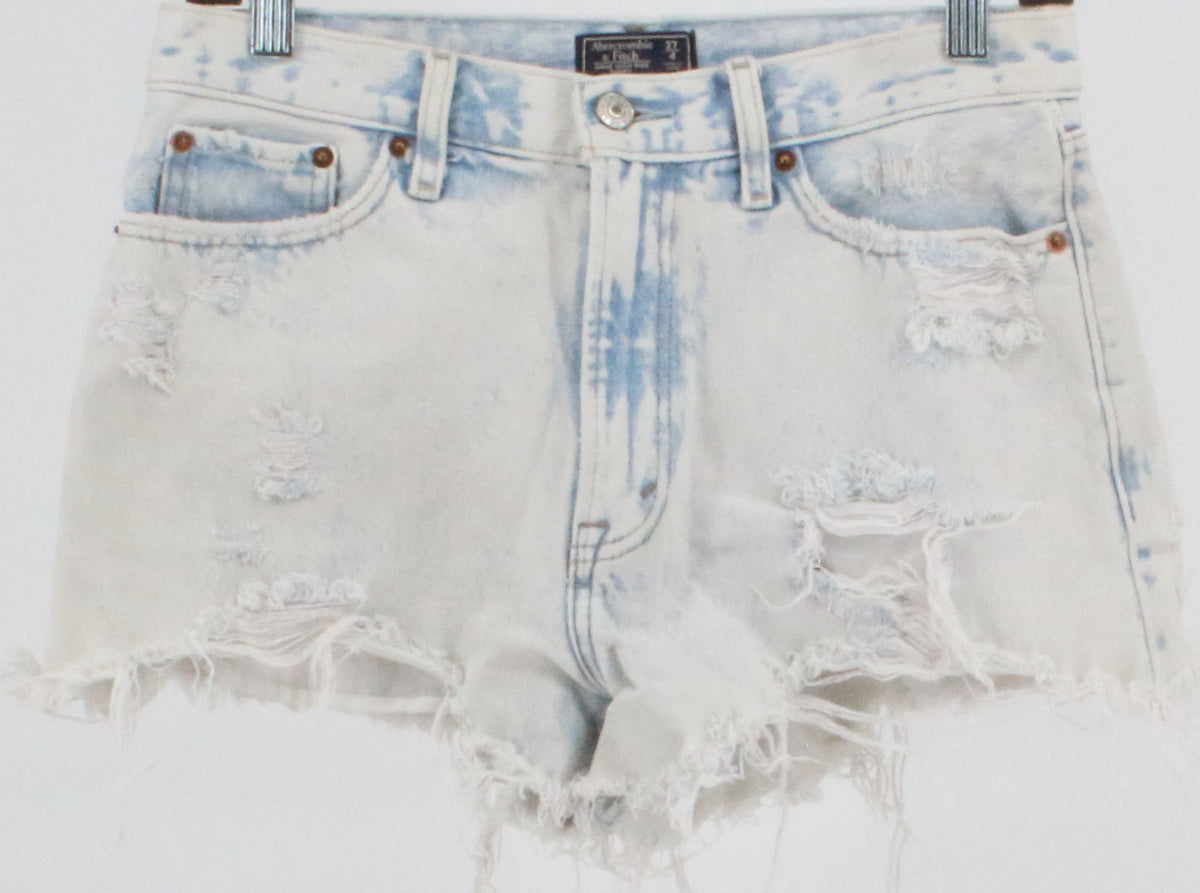 Abercrombie & Fitch Distressed Blue Light Acid Wash Denim Shorts