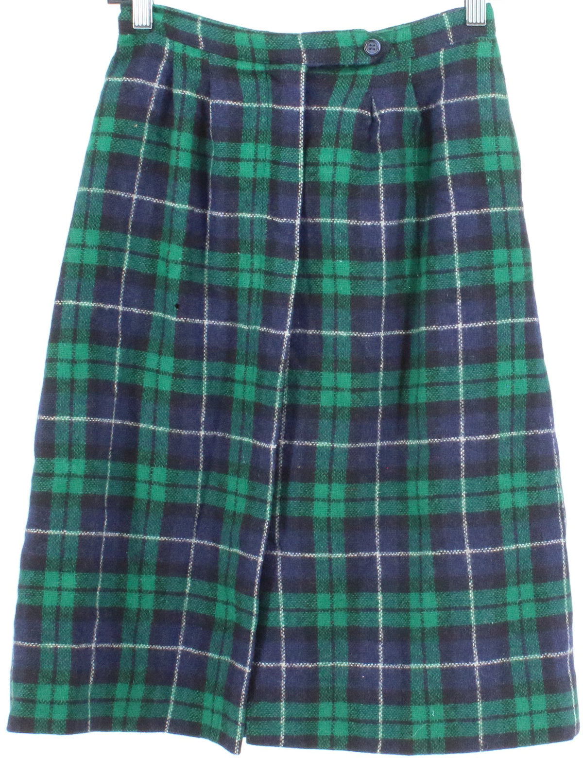 The Villager Navy Blue and Green Plaid Wool Skirt