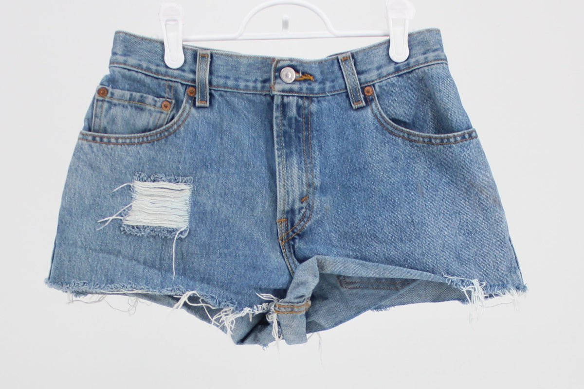 Levis 550 Relaxed Tapered Distressed Cutoff Denim Shorts