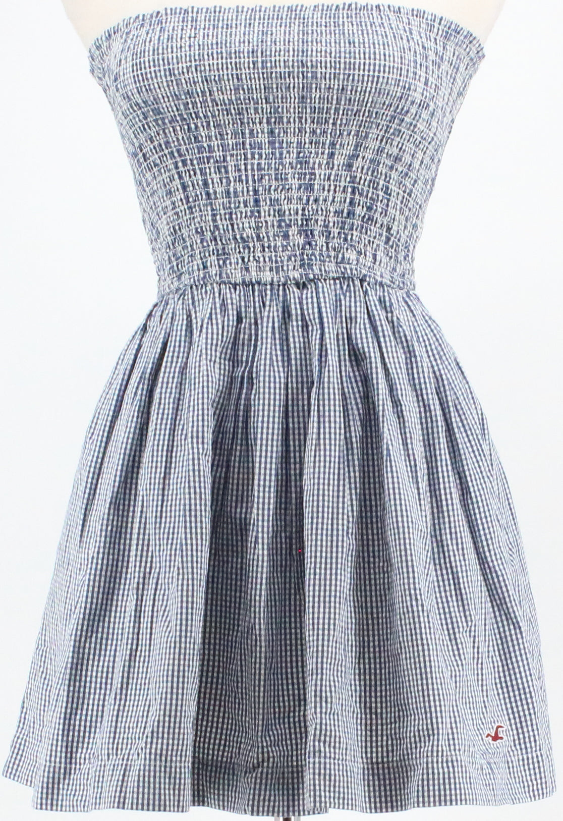 Hollister Blue and White Gingham Strapless Mini Dress