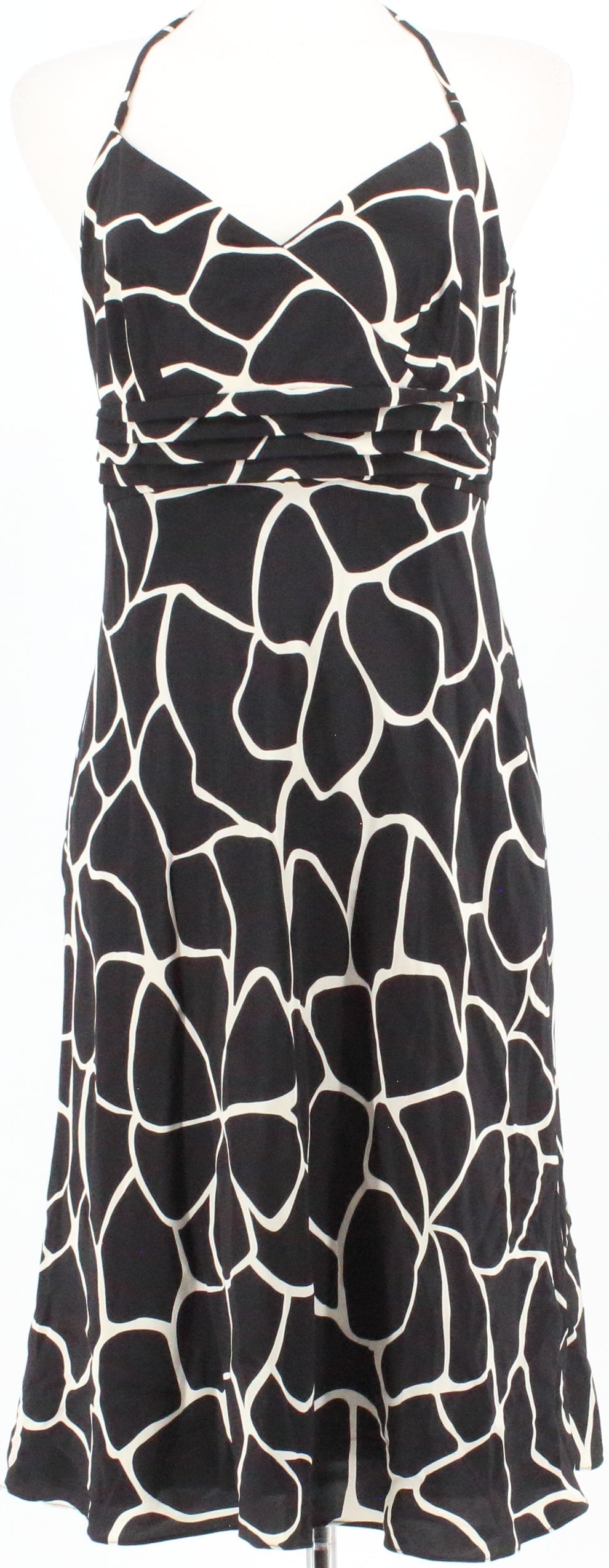 Ann Taylor Black and Off White Print Open-Back Dress