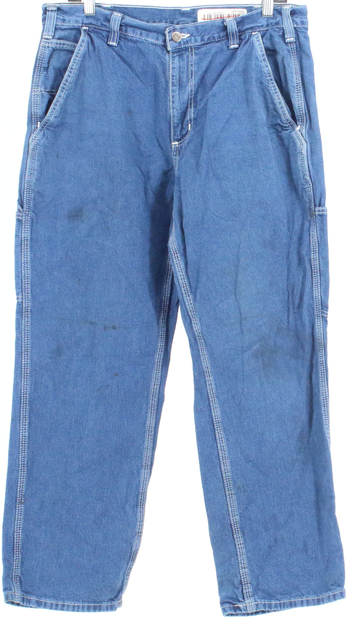 Carhartt Blue Wash Jeans Dungaree Fit Cargo Pants With White Topstitch