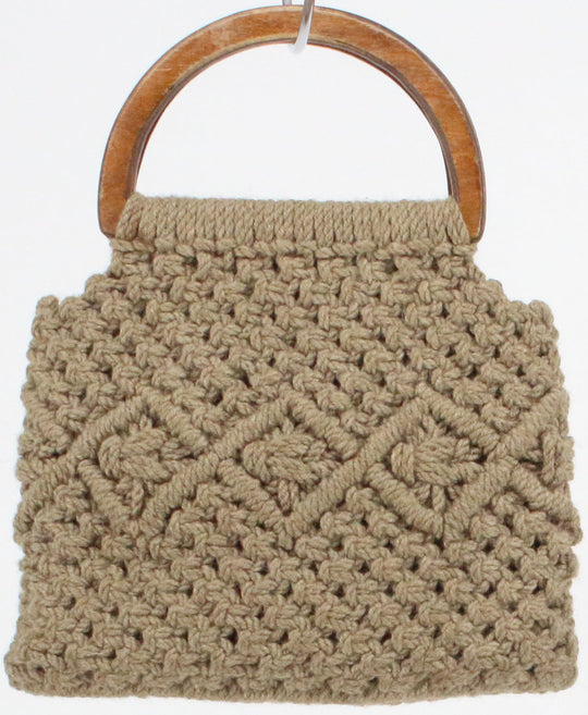 Beige Crochet Purse With Wooden Handle