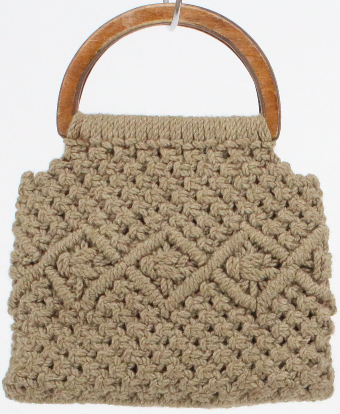Beige Crochet Purse With Wooden Handle