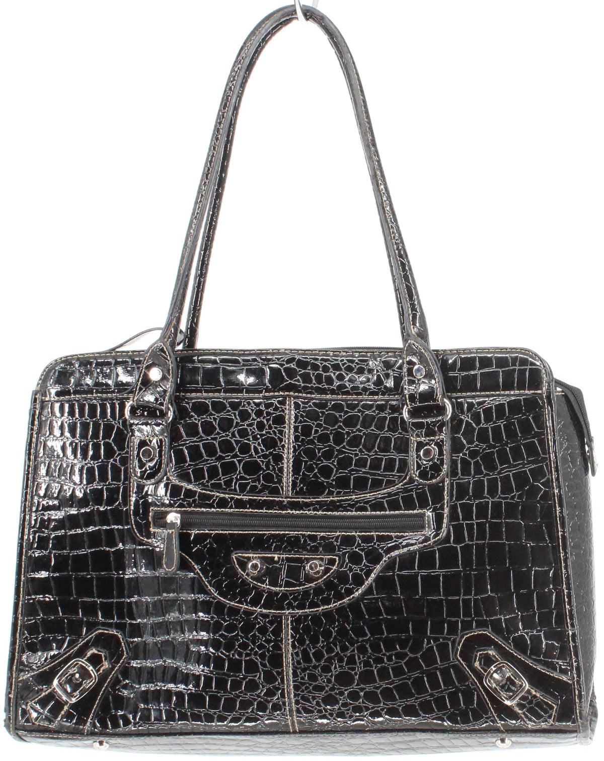 Black Croco Large Shoulder Bag