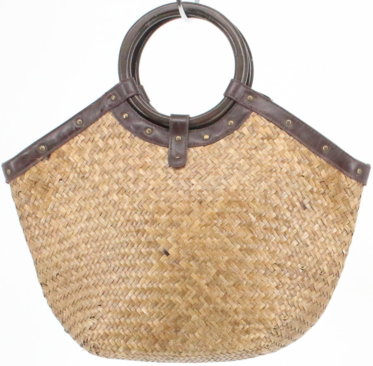 Beige and Brown Straw Purse