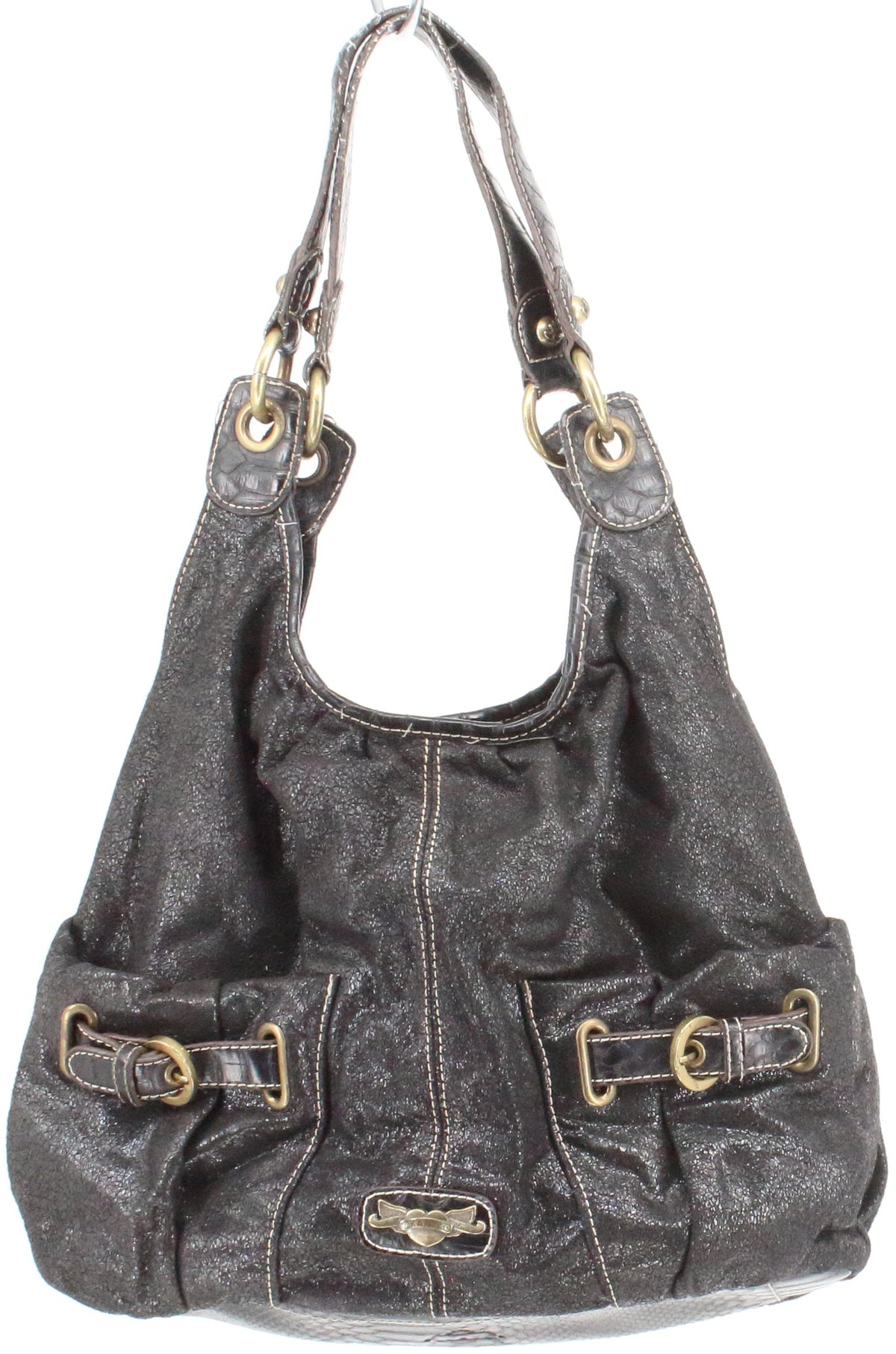 Kathy Van Zeeland Black Shoulder Bag With Gold Metal