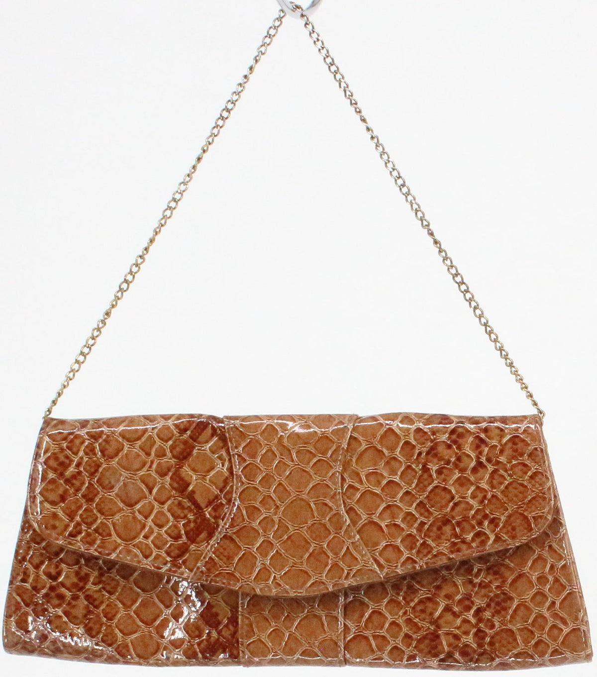 Cosy Fuente Camel Croco Mini Purse With Golden Chain Handle