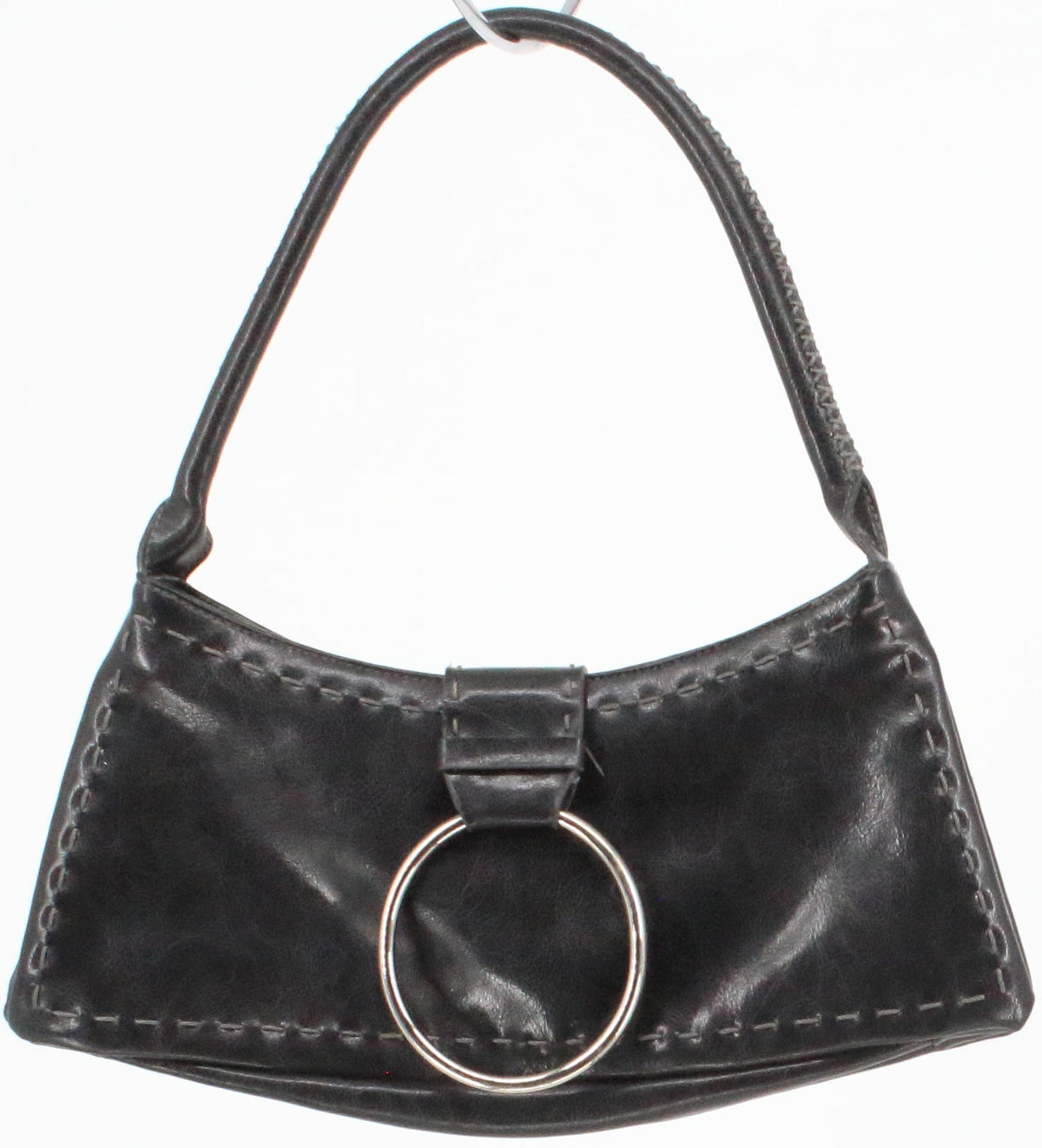 Black Small Shoulder Purse With Round Silver Buckle