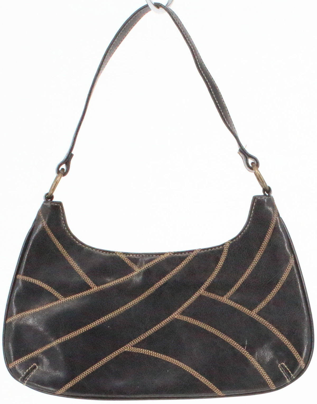 Small Black Purse With Beige Stitching Detail