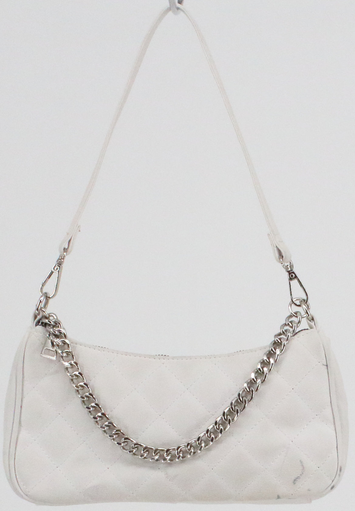 White Matelasse Mini Purse With Silver Chain Strap