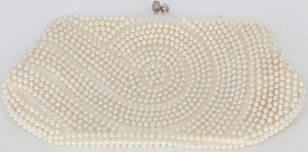 Off White Pearl Embroidered Clutch