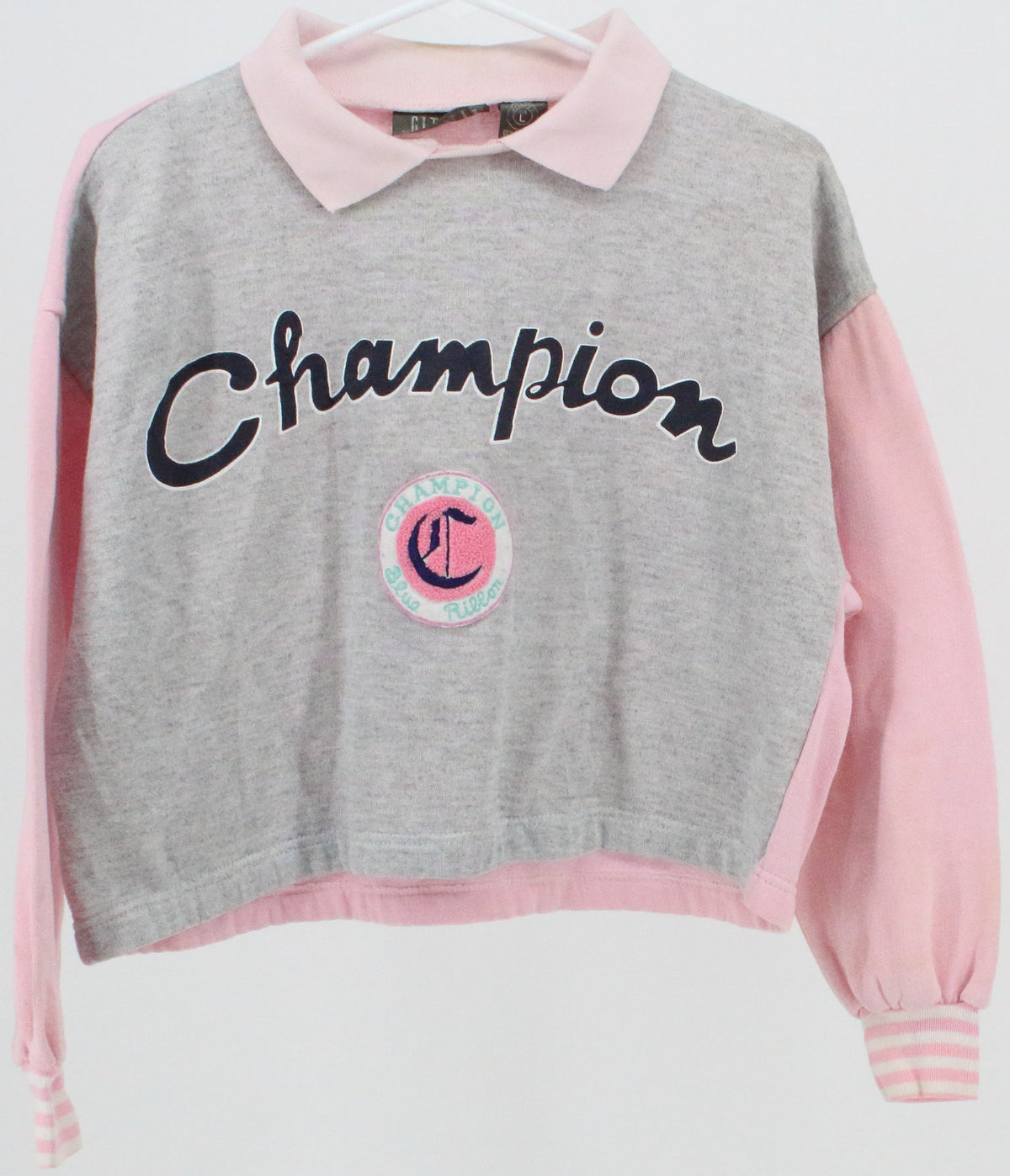 Gitano Champion Light Pink and Grey Cropped Polo Collar Sweatshirt