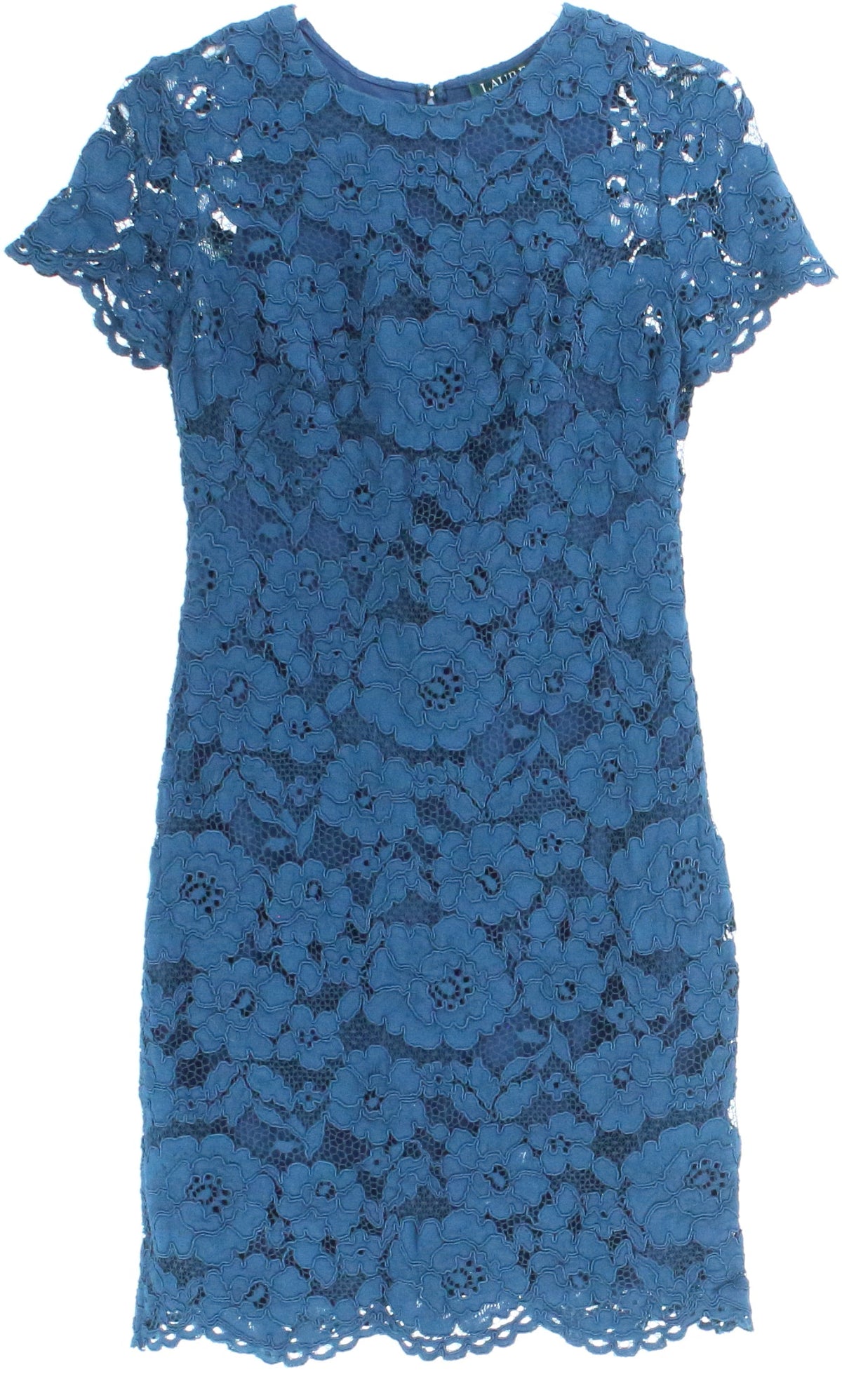 Lauren Ralph Lauren Blue Short Sleeve Lace Dress