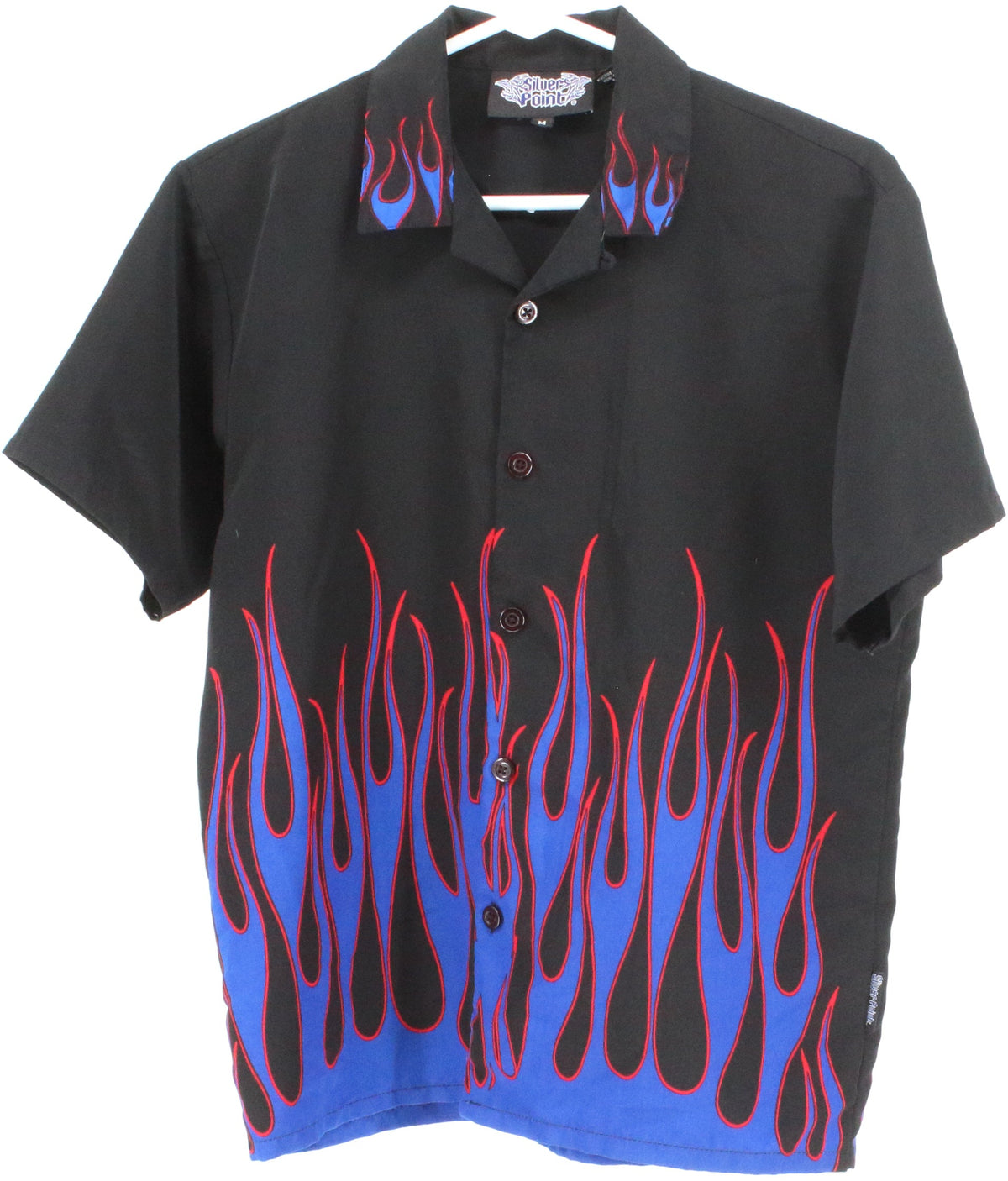 Silver Point Black Short Sleeve Shirt With Blue Fire Print