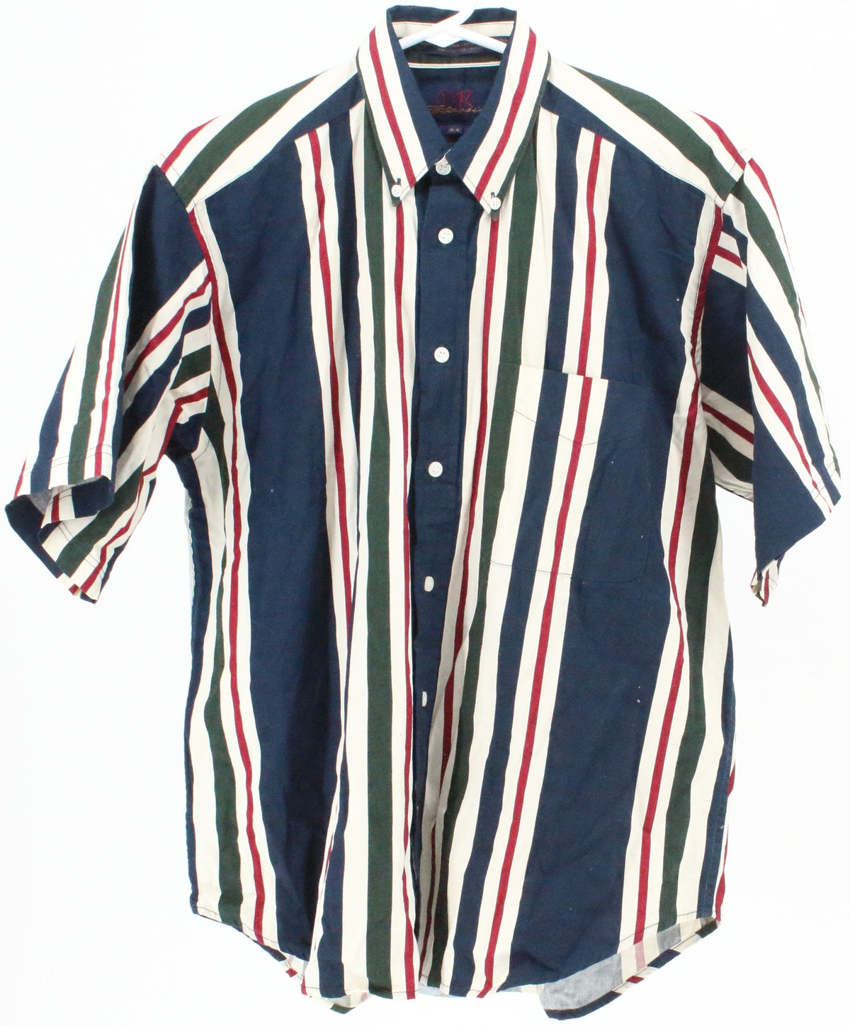 DB Classic Navy Blue Off White and Burgundy Striped Short Sleeve Shirt