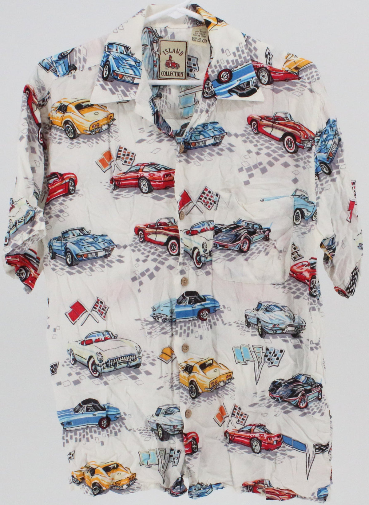 Island Collection White Cars Print Short Sleeve Shirt