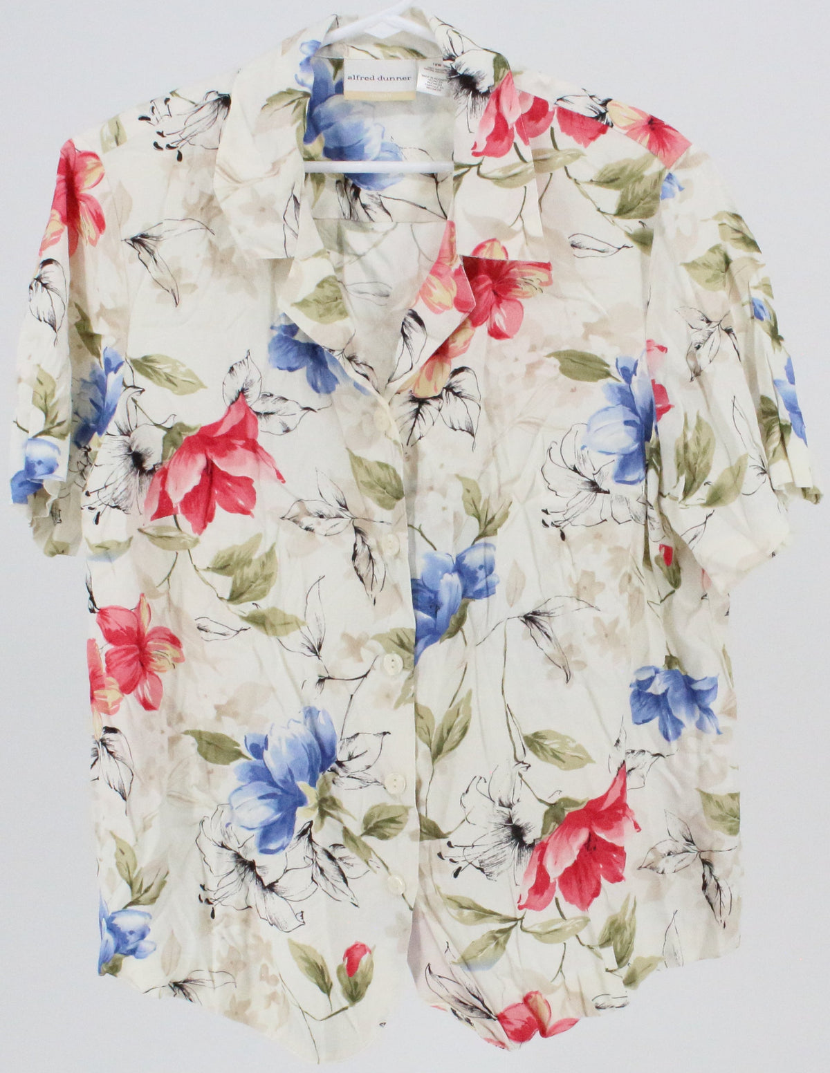 Alfred Dunner Off White Flower Print Short Sleeve Blouse