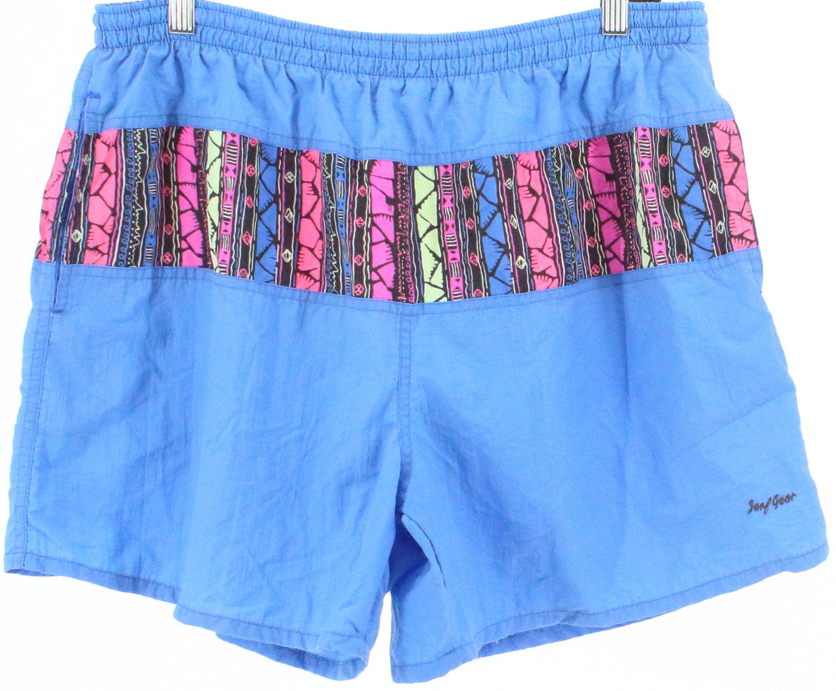 Surf Gear Blue and Multicolor Print Nylon Shorts