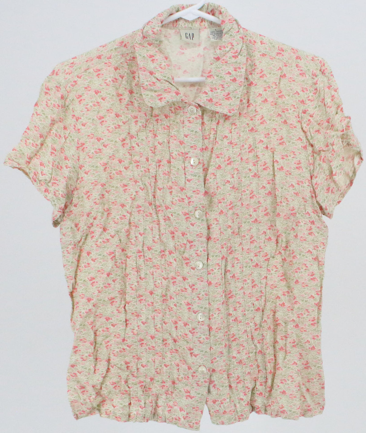 Gap Beige Green and Pink Flower Print Short Sleeve Blouse
