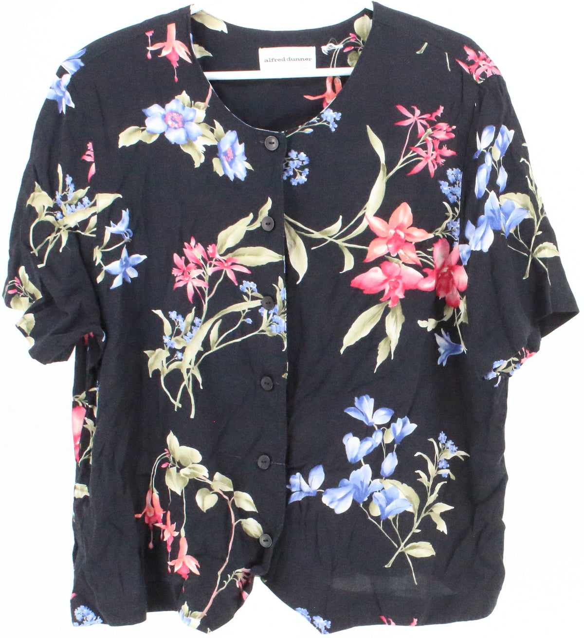 Alfred Dunner Black Flower Print Blouse