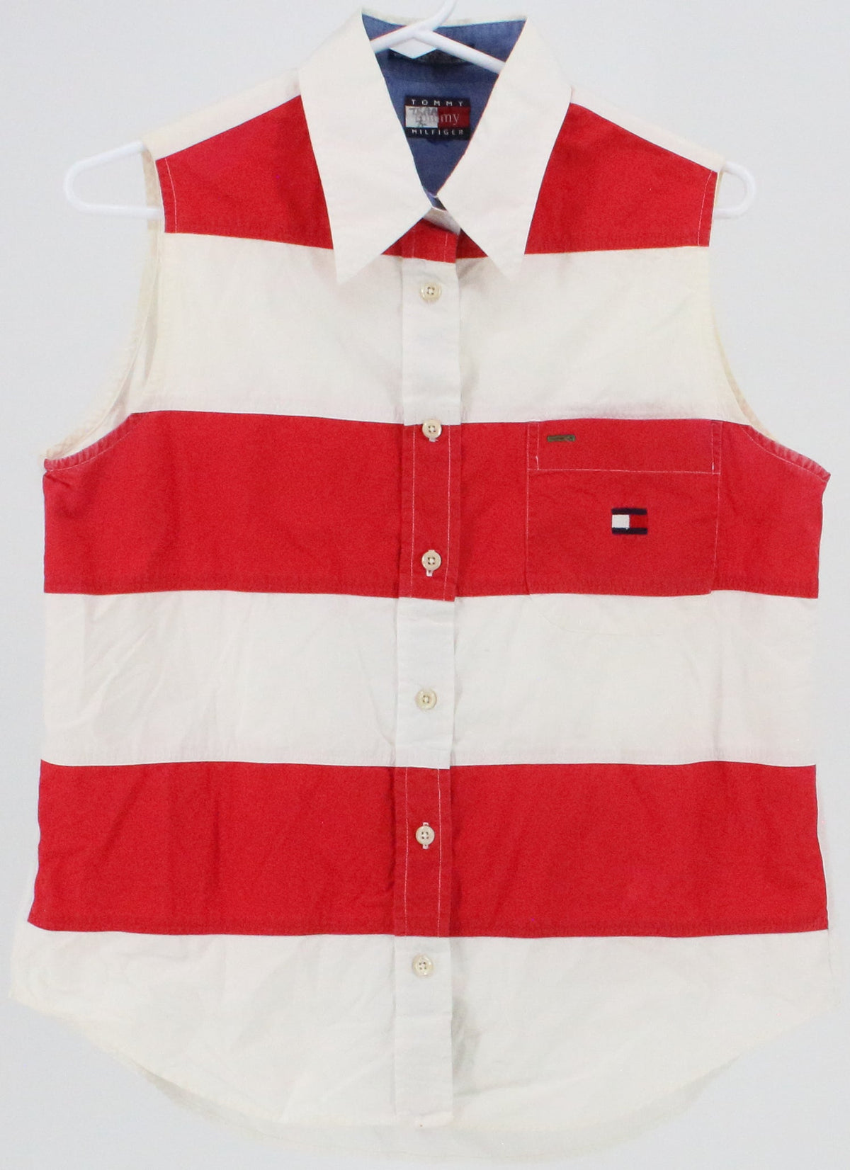 Tommy Hilfiger White and Red Striped Sleeveless Blouse
