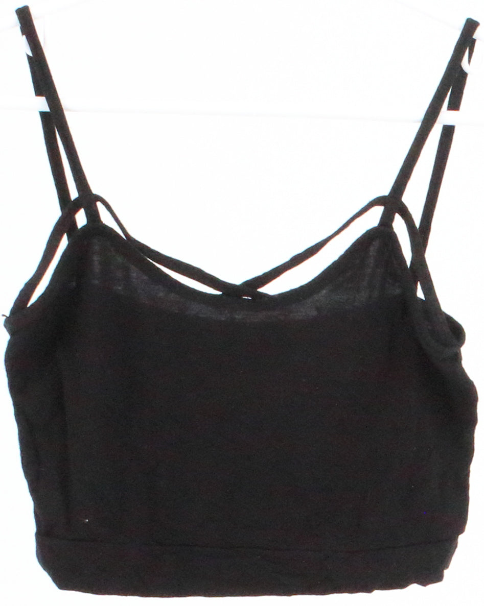 Black Strappy Cropped Tank Top