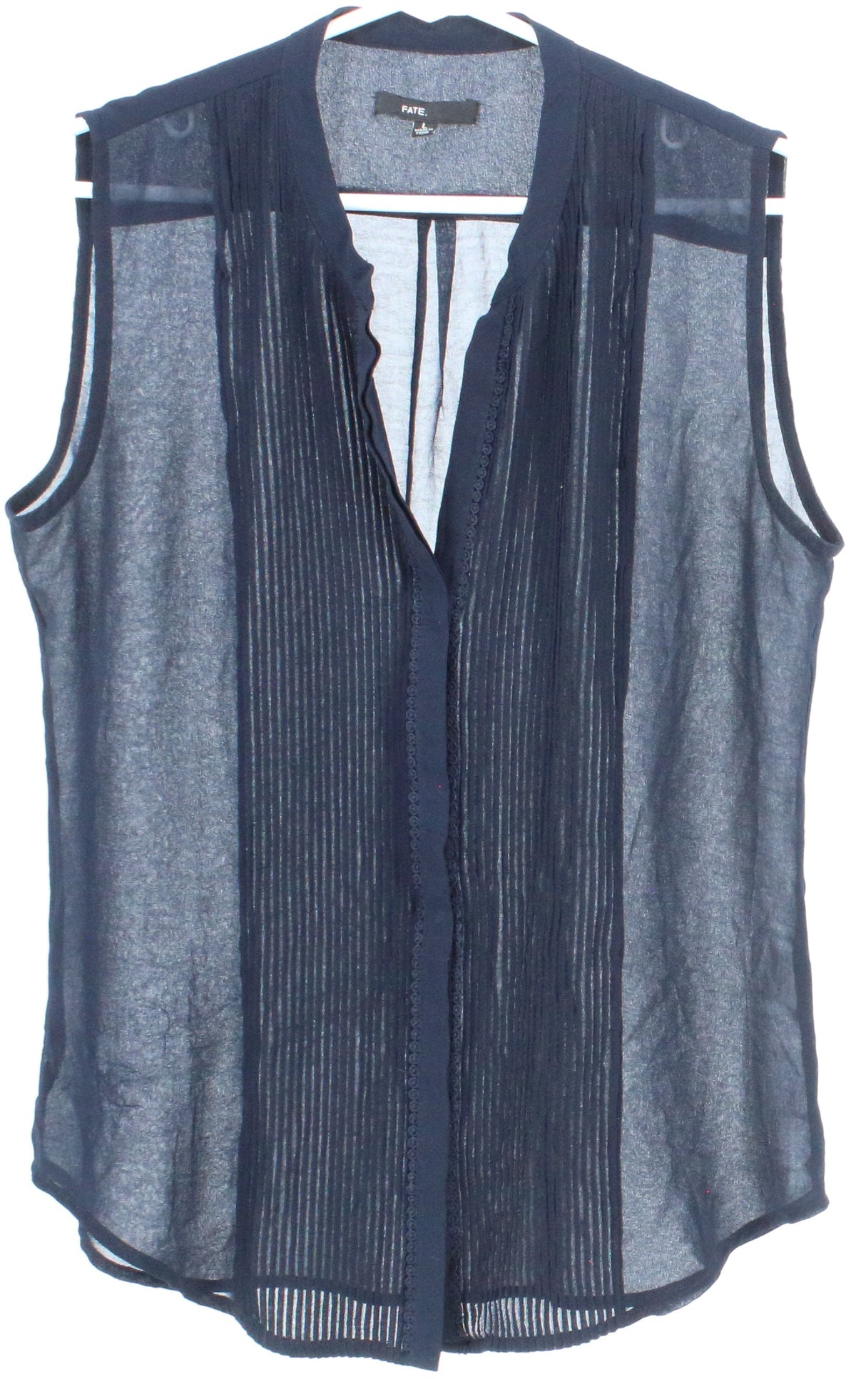 Fate Navy Blue Front Pleated Tank Top