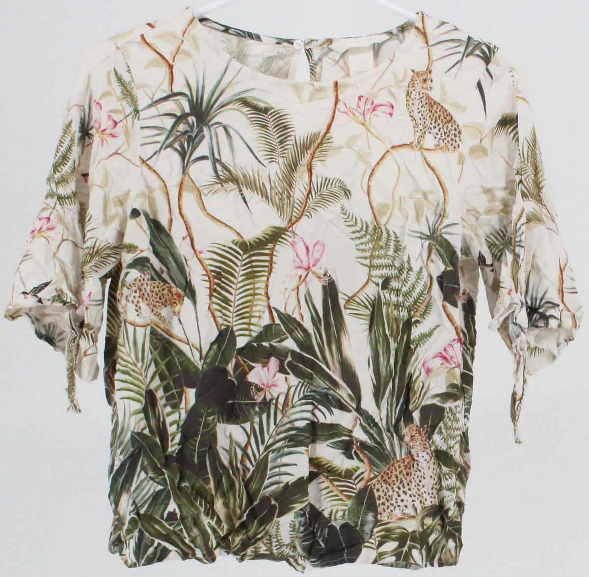 H&M Off White and Green Print Top