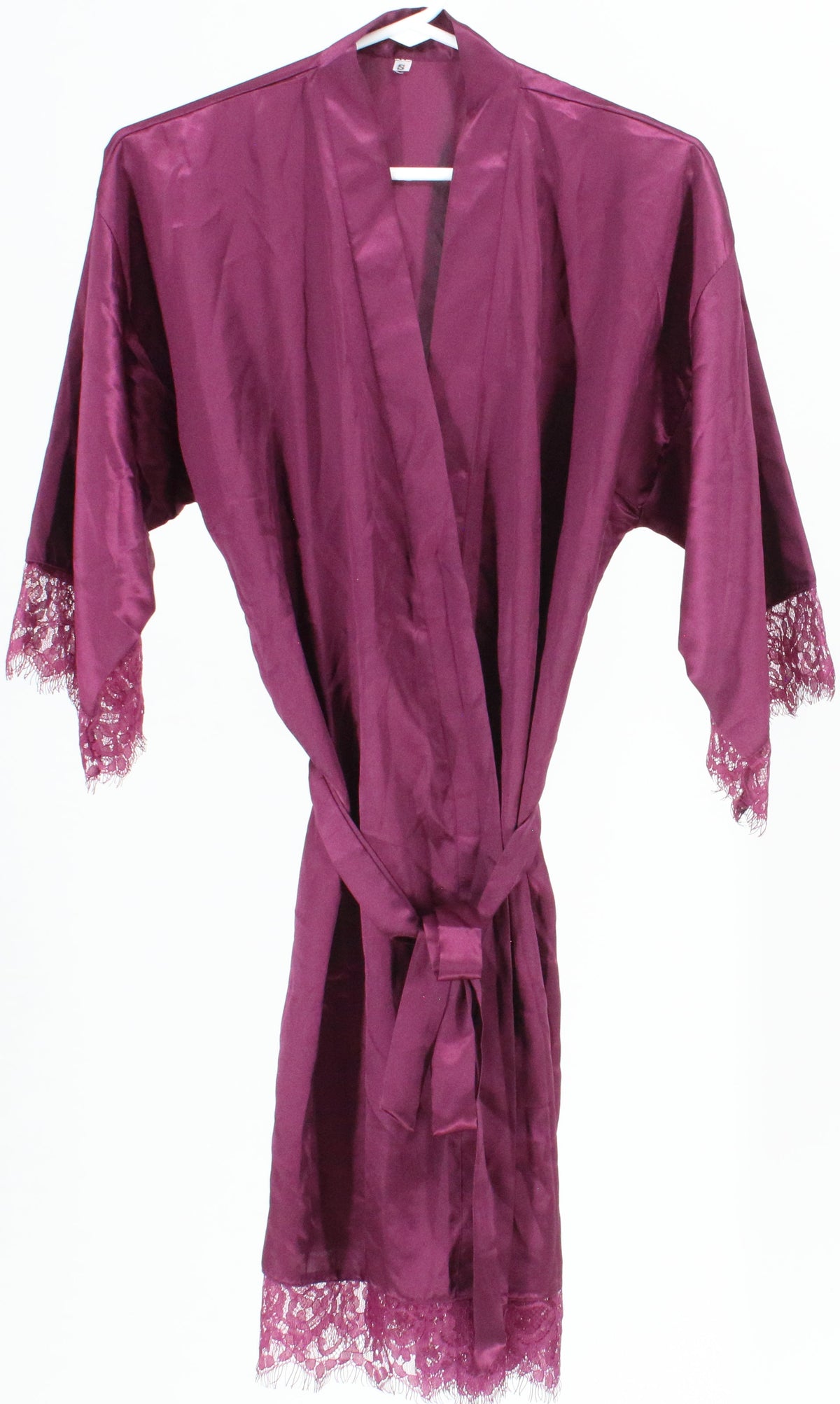 Purple Satin Robe With Lace Hem Robe