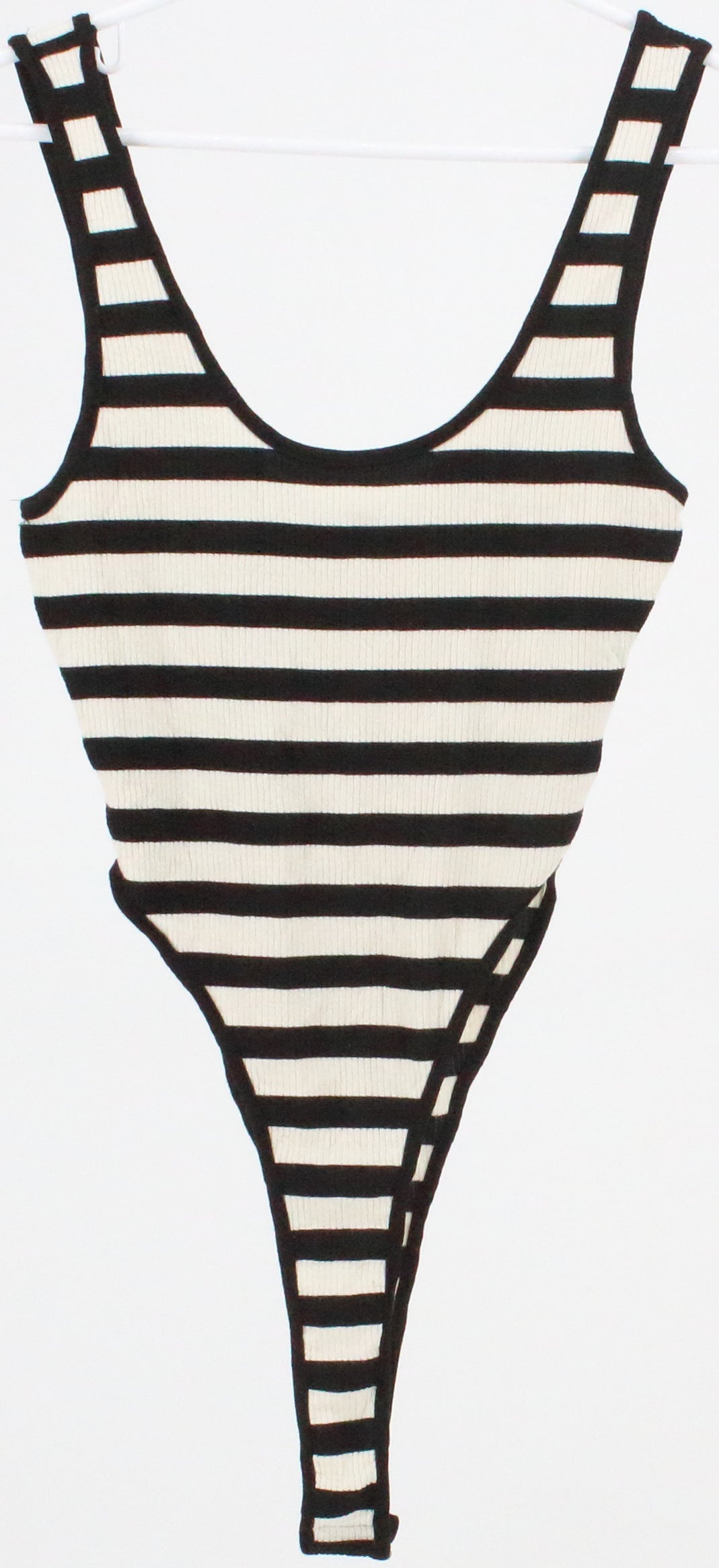 Akira Black and Off White Striped Bodysuit