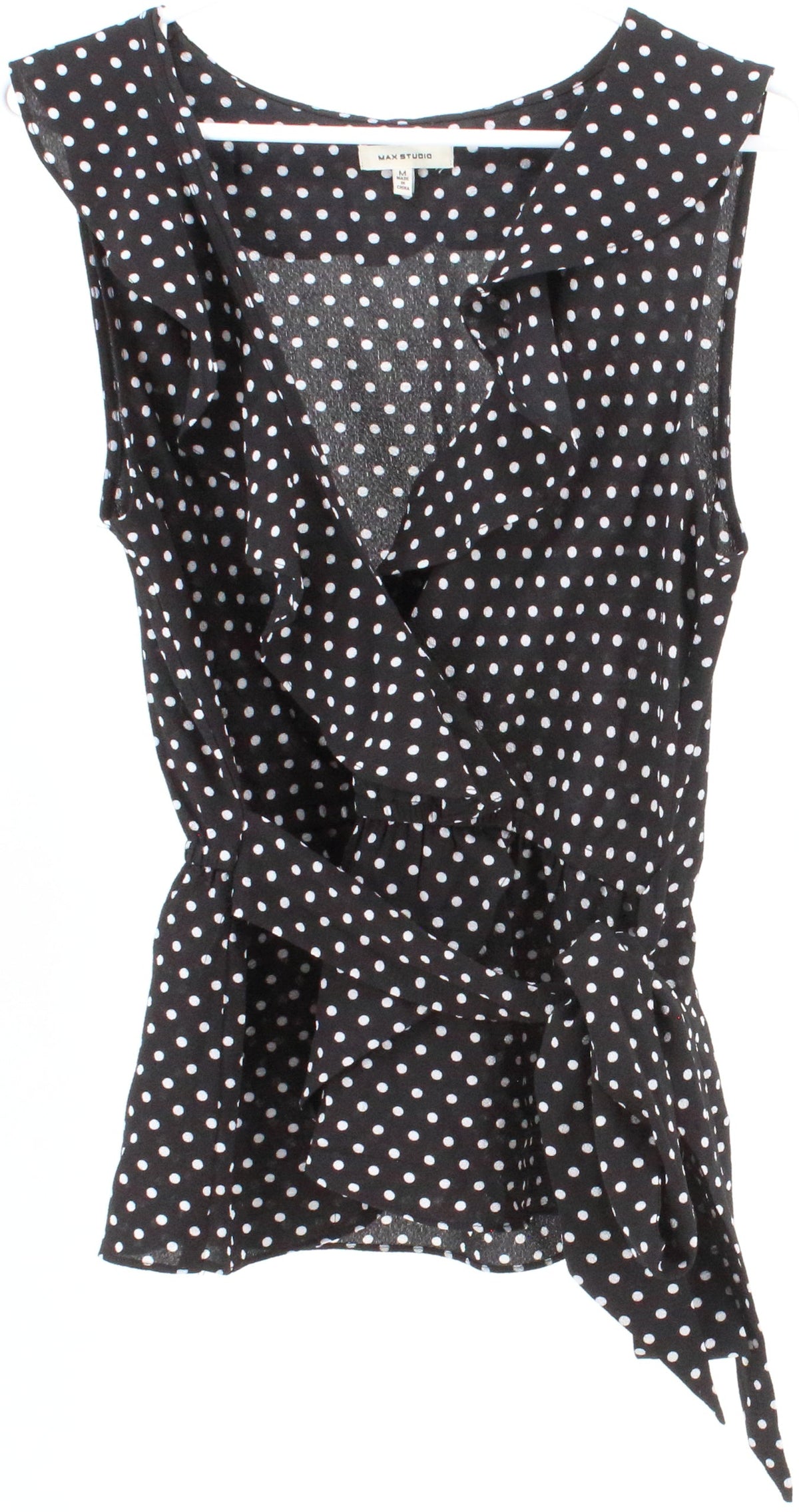 Max Studio Black and White Dots V Neck Tank Top