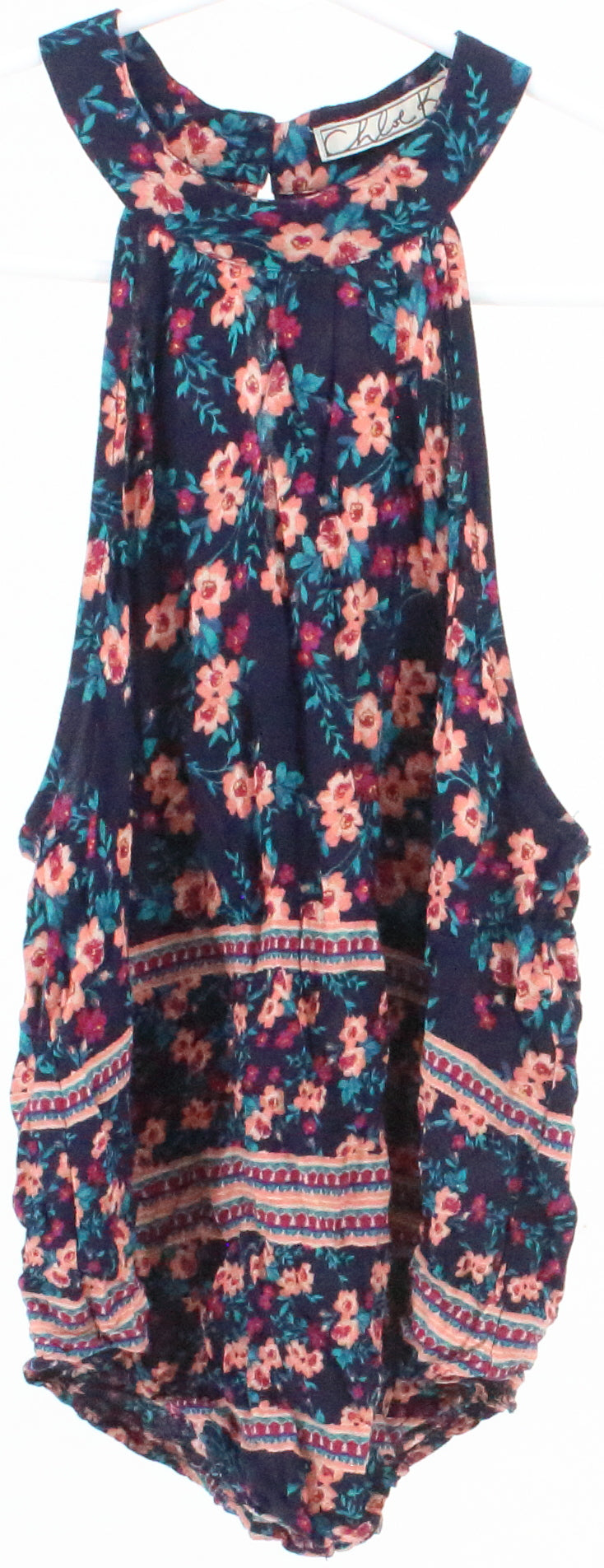 Chloe K Navy Blue Flower Print Cropped Tank Top