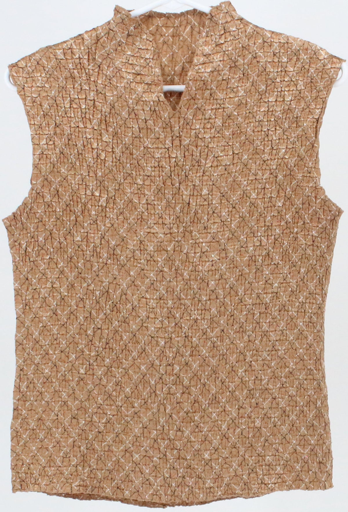 Light Brown Textured Satin V Neck Tank Top