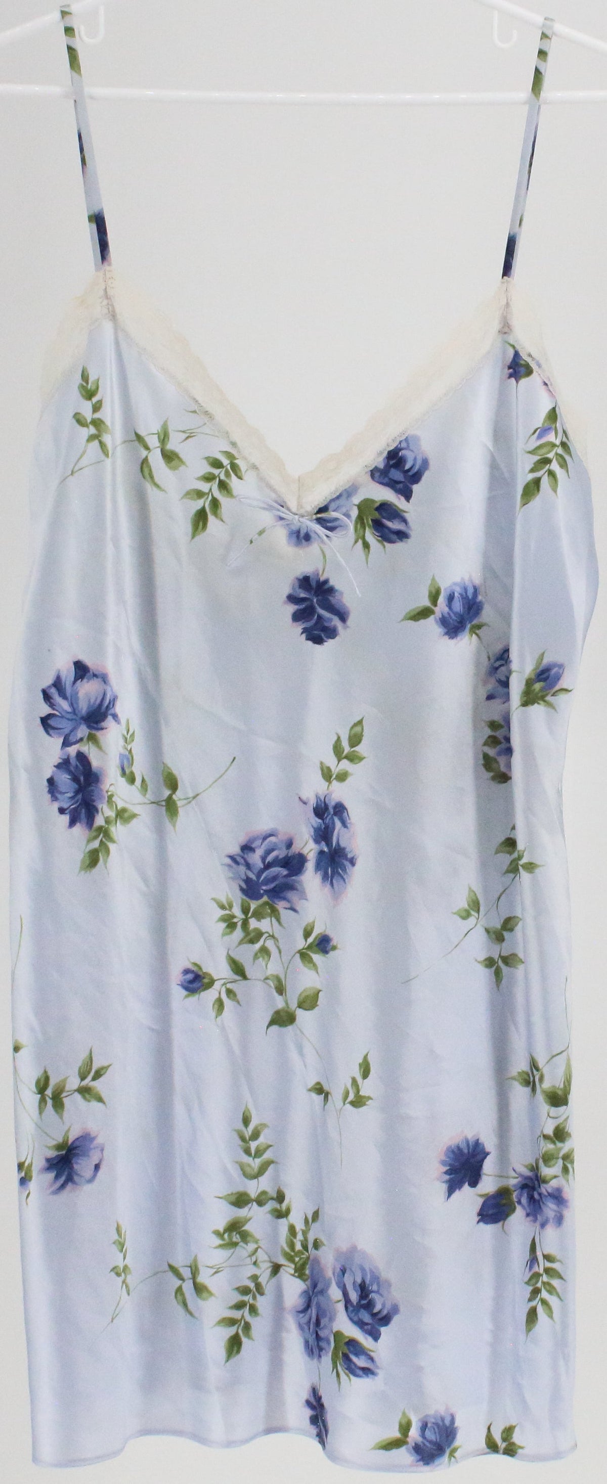 Light Blue Satin Flower Print Slip Dress