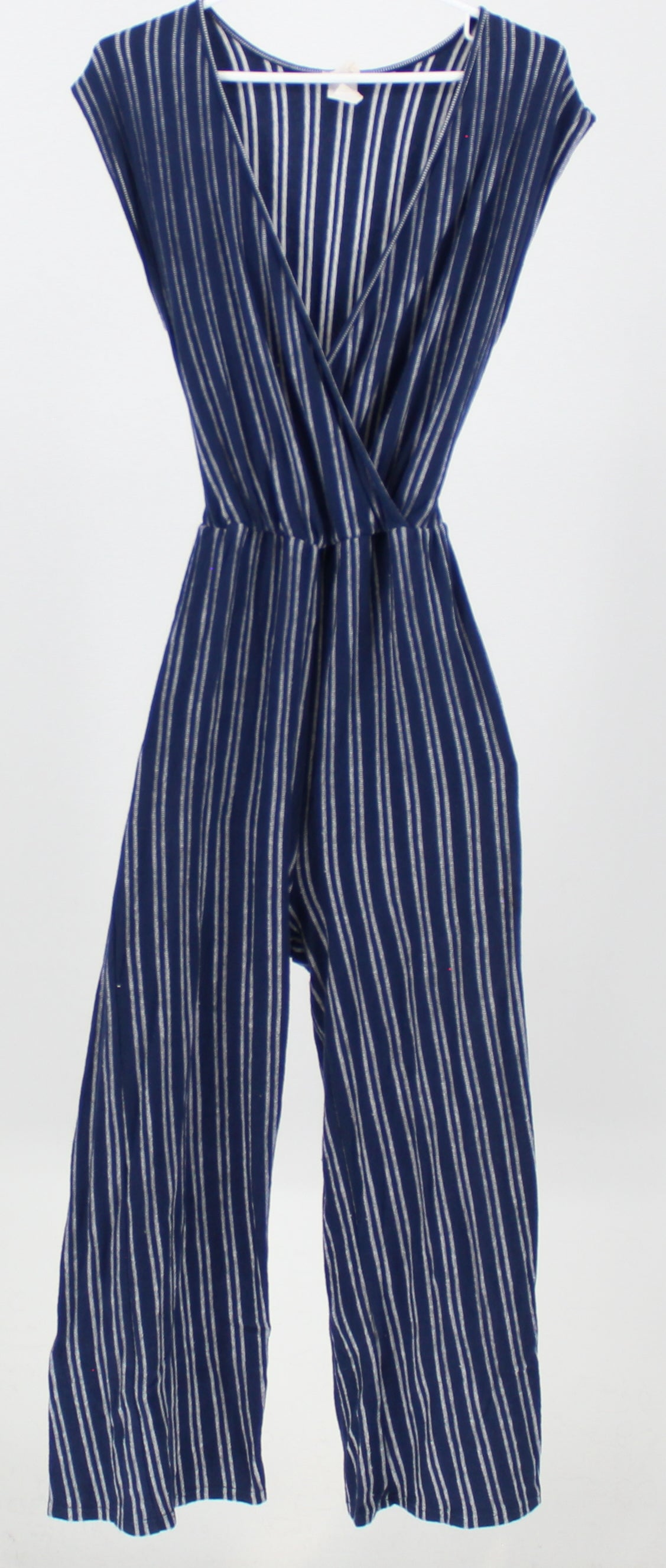 Caution to the wind navy and white striped jumpsuit